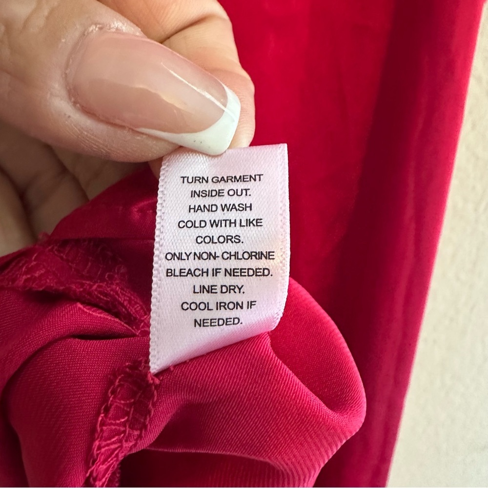 nicole miller red rhinestone strap satin slip dress vivid red midi slit sz large - Picture 8 of 10